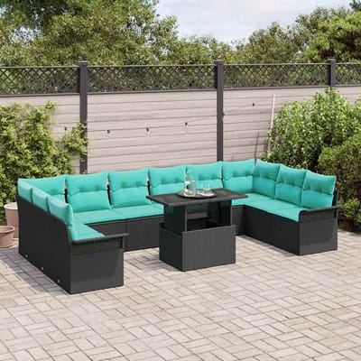 vidaXL - Tuinbank - Set - 11 - st - Zwart - Poly - Riet
