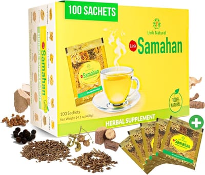 Samahan Kruidenthee 100 x 4 g – Ayurvedische Thee uit Sri Lanka | 14 Natuurlijke Kruiden en Specerijen, Ondersteunt Immuniteit en Voorkomt Verkoudheid | Cafeïnevrij, Verfrissend & Ontspannend met Kajal Sticker