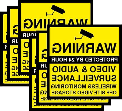 12-Pack CCTV Waarschuwing Vinyl Stickers teken - 100mm x 100mm - "Beschermd door 24 uur Video & Audio Surveillance"