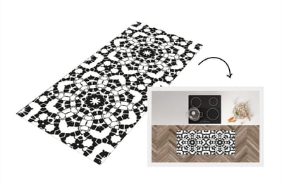 Keukenloper - Loper keuken - Mandala - Zwart Wit - Patronen - 120x50 cm - Keukenloper vinyl