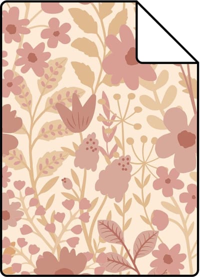 Proefstaal ESTAhome behang bloemetjes paars, groen en terracotta - 26.5 x 21 cm - 131937-S