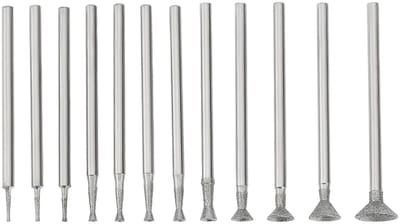 Dailygoods- Diamant Burr Set 12 Stuks - Gemonteerde Slijpen Bits - Cupvormige Boren - Geschikt voor Roterende Gereedschappen - Totale Lengte 42 mm - Materiaal: Diamant - Slijpbits