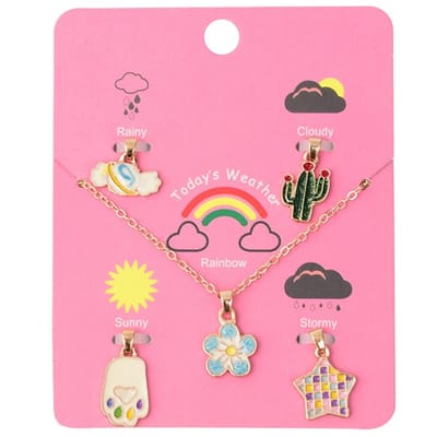 Fako Bijoux® - Kinderketting Op Kaart Met Extra Bedeltjes - 42cm - 5 Bedeltjes - Serie 2