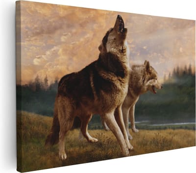 Artaza Canvas Schilderij Wolven - 30x20 cm - Klein - Wanddecoratie Wilde Dieren - Muurdecoratie Woonkamer - Kamer Accessoires