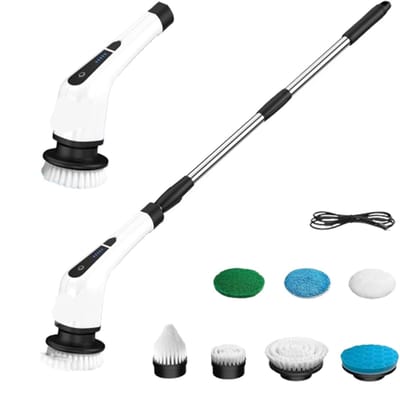 Ynkkvre-Elektrische 7-in-1 Schoonmaakborstel – Draaibare Badkamer- & Keukenborstel met Verstelbare Steel, IPX7 Waterdicht – Ideaal voor Vloeren, Tegels, Hoeken & Smalle Ruimtes