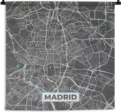 Wandkleed - Wanddoek - Madrid - Blauw - Kaart - Plattegrond - Stadskaart - 180x180 cm - Wandtapijt