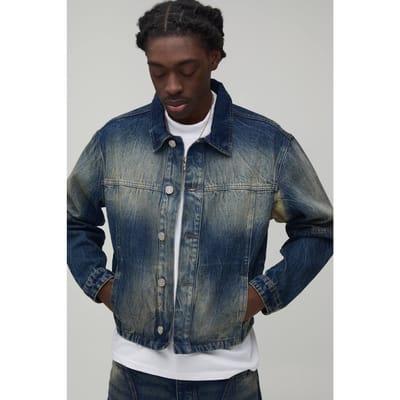 Relaxed Cropped Bleach Washed Panelled Denim Jacket | Antique Wash | Size Small