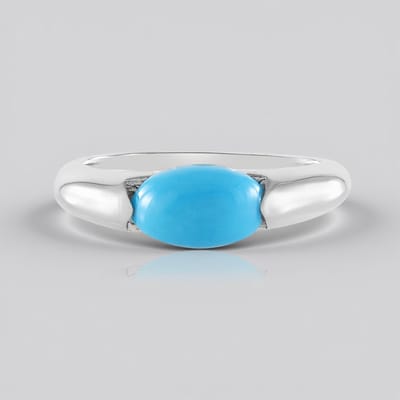 Cavill - Zilveren Ring met 1,305 ct Sleeping Beauty Turkoois - 925 Sterling Zilver Geplatineerd - Ovaal Cabochon Bezel Zetting - Blauwe Edelsteen Ring