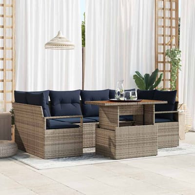 vidaXL - Tuinbank - Set - 7 - st - 6-Aantal - zitplaatsen - grijs - en - marineblauw