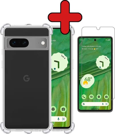 Hoesje - Met Screenprotector - Geschikt voor Google Pixel 7A - Sterk & Shockproof - Back Cover - Siliconen Case - Telefoon Hoes - Shock Proof - Telefoonhoes - Transparant