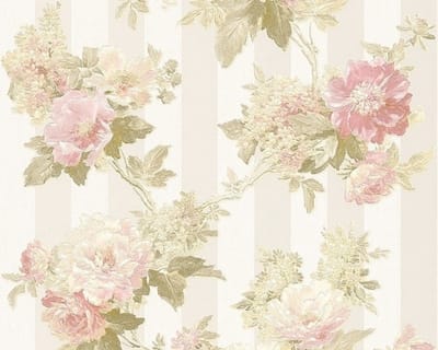 Bloemen Behang Crème Roze Groen met Glitter – A.S. Création Romantica 30446-1 – Romantisch Bloemenbehang