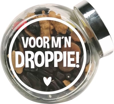 Snoeppot gevuld met drop "voor m'n droppie" - valentijn - liefde - zomaar