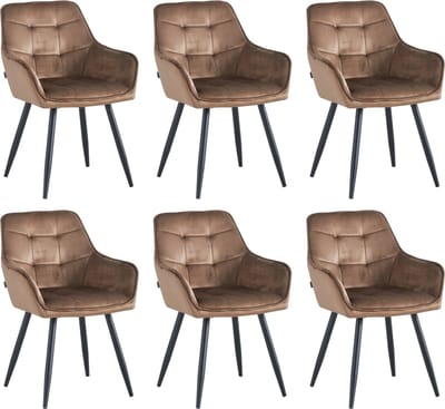 Colenis® - Oriana Eetkamerstoel - Set Van 6 - Bruin - Fluweel - Velvet - Industrieel