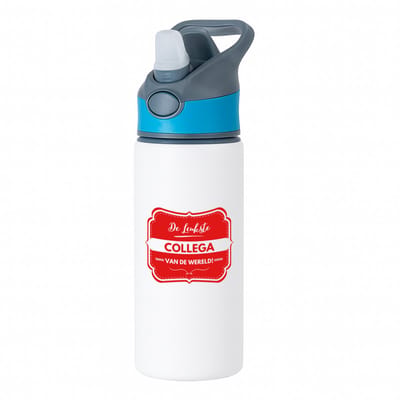 Hacebo® - De leukste collega waterfles met rietje blauw - Collega - een collega - werk - afscheidscadeau - verjaardagscadeau - water fles - 650ML