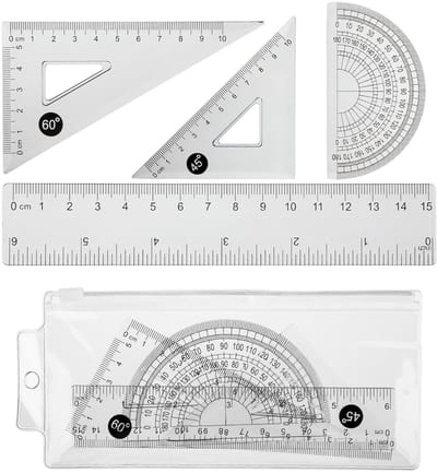 Wiskunde set - Geometrie gereedschap - Nauwkeurig meten - 3-delige set - 15 cm - Helder