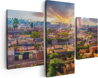 Artaza Canvas Schilderij Drieluik Medina van Marrakesh in Marokko - 90x60 - Foto Op Canvas - Canvas Print