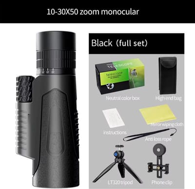 10-30x50 Zoom Telescoop – HD Astronomische Monoculaire Spotting Scope met Telefoonadapter en Statief – Jacht, Kamperen, Vogelspotten en Natuurobservatie