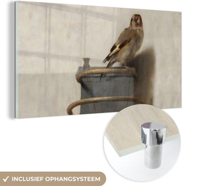 MuchoWow® Glasschilderij 40x20 cm - Schilderij acrylglas - Puttertje - Oude Meester - Carel Fabritius - Foto op glas - Schilderijen