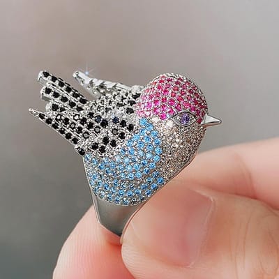 Huitan Regenboog Vogel Ringen voor Vrouwen Hyperbool Vrouwelijke Vinger Accessoires Feest Speciaal Geïnteresseerd Meisje Cadeau BlingTrendy Sieraden 9 gray