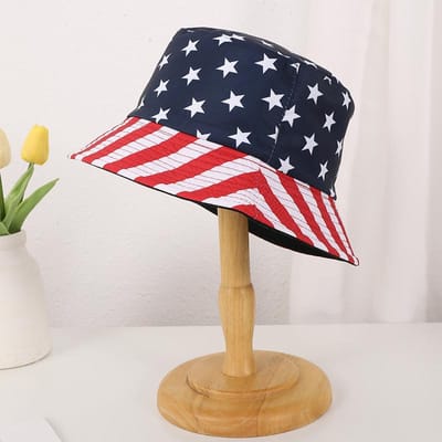Europese en Amerikaanse trend vlagprint dubbelzijdige vissershoed Lente en herfst buiten vizierhoed mode basinhoed One Size black