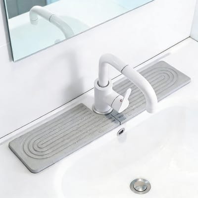 afdruipmat voor waterkraan, U-vormige spoelbakmat, sneldrogend & antislip, stenen droogmat voor keuken, spatbescherming voor keuken en badkamer (grijs, 40 * 10 cm)