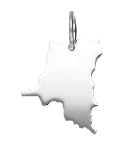 Zilveren Landkaart Congo Kinshasa ketting hanger