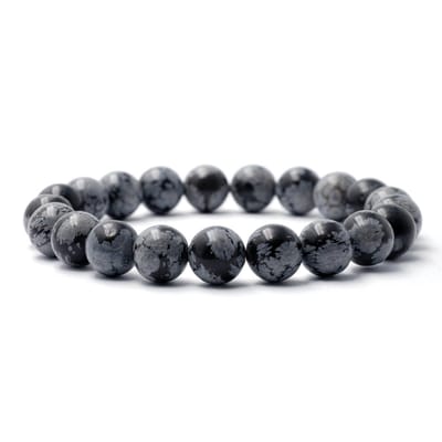 Bixorp Gems Sneeuwvlok Obsidiaan Edelstenen Armband - Gepolijste Edelsteen Kralenarmband 8mm / 20cm