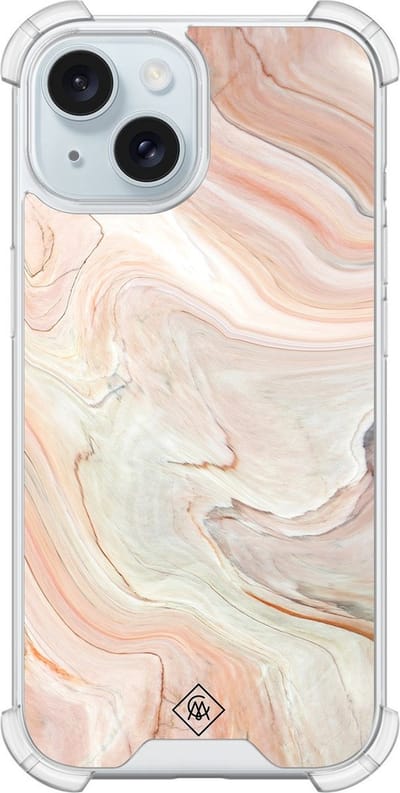 Casimoda® hoesje - Geschikt voor iPhone 13 - Marmer Waves - Shockproof case - Extra sterk - Siliconen/TPU - Bruin/beige, Transparant
