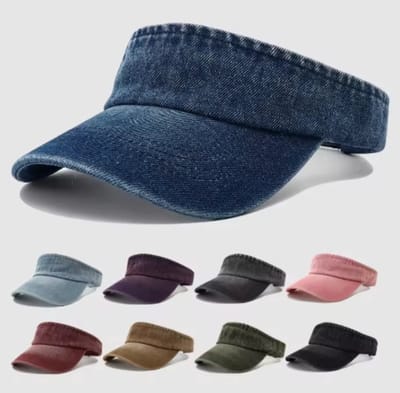 Zonneklep - denim - donkerblauw - one size - verstelbaar - volwassenen - dames pet / cap - open - uniseks - lente / zomer - stijlvolle pet - modieus