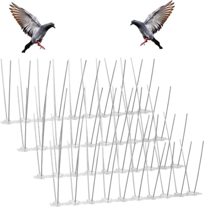 Vogelafweer spikes van roestvrij staal voor muurhekken - afstotende duiven en kleine vogels - kraaien en reptielen - set van 4 spikes.
