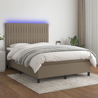 vidaXL - Boxspring - met - matras - en - LED - stof - taupe - 140x190 - cm