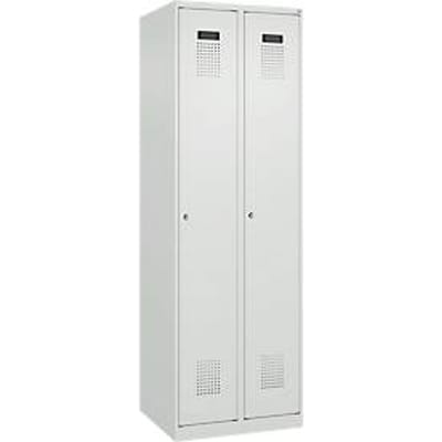 C+P Evolo Plus kledingkast, 2 vakken, rechts scharnierend, cilinderslot, soft-close, B 600 x D 500 x H 1850 mm, lichtgrijs/lichtgrijs