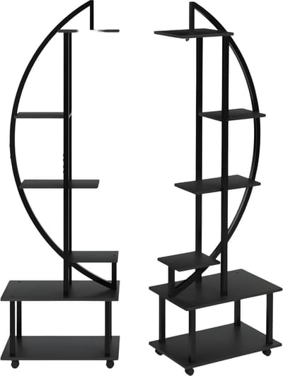 Halve Maan Plantenstandaard - Voor Thuis, Terras, Gazon & Balkon - 6-laags, Mobiel & Multifunctioneel - 2 stuks, Metaal