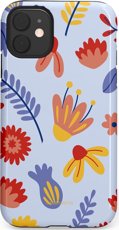 Casetastic hoesje geschikt voor Apple iPhone 11 - Dubbellaagse bescherming - Bloemenwind - Fashion Case - Lichtblauw Terracotta Geel