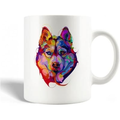 Mug en Céramique Tête De Loup Abstraite Portrait Loup Sourire Loup Furieux De Peintures