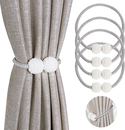 Dailygoods- Gordijnhouders Magnetisch - Gordijnclips - Gordijnhouders Muurbevestiging - Touw Achteraan - 4 Stuks - Geschikt voor Thuis/Kantoor