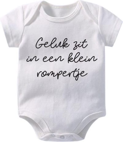 Hospitrix Baby Rompertje met Tekst Geluk zit in een klein rompertje| 0-3 maanden |  Korte Mouw | Cadeau voor Zwangerschap | Bekendmaking | Aankondiging | Aanstaande Moeder | Moederdag
