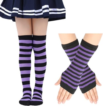 Over de knie sokken voor meisjes van 6-10 jaar met lange vingerloze handschoenen voor feestjes, Halloween en carnaval