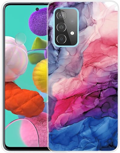 Coverup Hoesje - Geschikt voor Samsung Galaxy A72 Hoesje - Coverup Marmer TPU Back Cover - Roze / Blauw