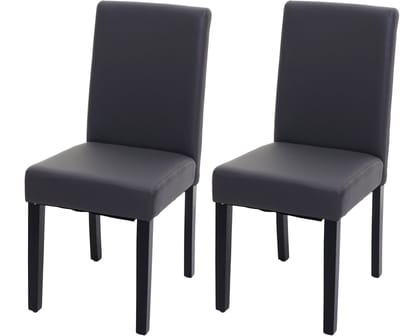 Set van 2 eetkamerstoelen Keukenstoel Littau ~ kunstleer, grijs mat, donkere poten