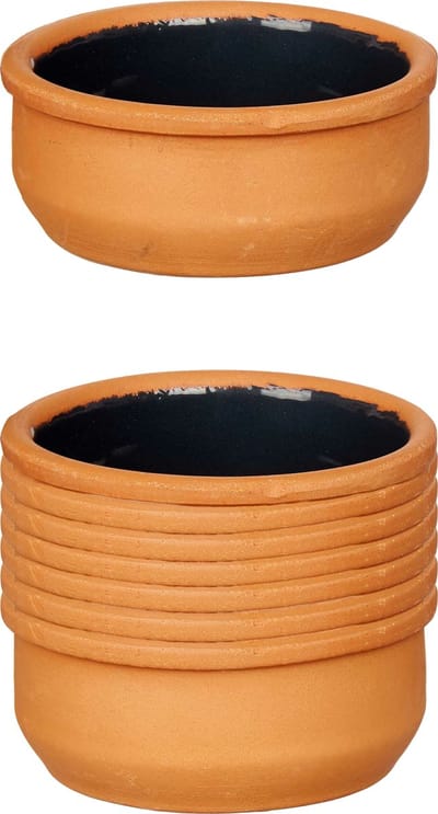 La Dehesa Tapas/creme brulee serveer schaaltjes - 12x - mini - terracotta/zwart - 8 x 4 cm