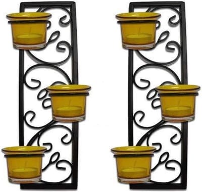 N3 Collecties Metalen gele glazen thee licht kaarsenhouders | Wandkandelaars Kaarsenhouders| Hangende wandhouders|