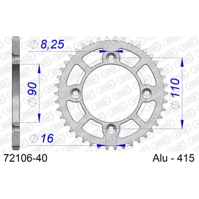 Aluminium tandwiel achter Afam 415 40 dents