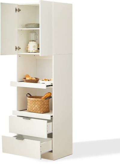 Witte hoge keukenkast - Met lades en magnetronvak - Vrijstaande opbergkast met deuren - Voor keuken en eetkamer - 59,5x45x200 cm Wit