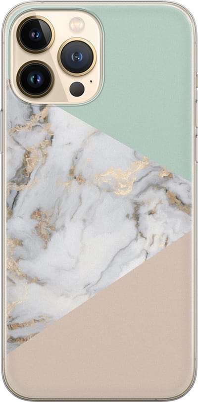 Leuke Telefoonhoesjes - Hoesje geschikt voor iPhone 13 Pro Max - Marmer pastel mix - Soft case - TPU - Marmer - Multi