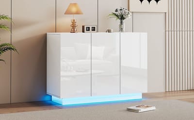 STILVORA Dressoirs - Opbergkast Met LED-Licht En Hochglans Front - Beistellschrank Met Praktische Indeling - 120×40×75 cm - Spaanplaat - Wit