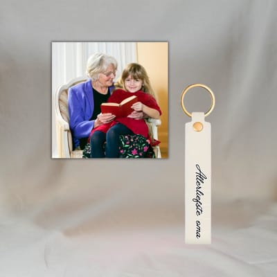 Gepersonaliseerd cadeau voor oma – Sleutelhanger Allerliefste oma – Magneet tegeltje 5x5 cm met gepersonaliseerde foto – Cadeau oma verjaardag – Gepersonaliseerd cadeau foto