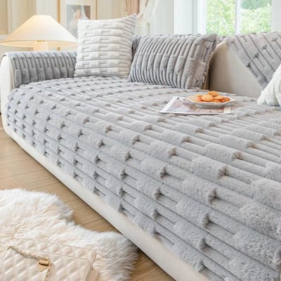 Nieuw Konijn Pluche Bankkussen Winter Verdikt Pluche Zitkussen Antislip Lederen Bankovertrek met Nieuwe Bekledingsstof 70x70cm 1pcs grijs