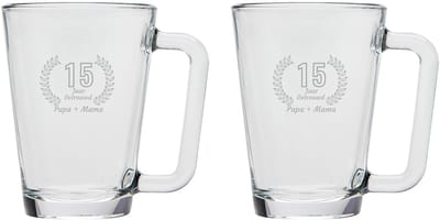 Gegraveerde set Theeglazen 26cl Papa + Mama 15 jaar getrouwd