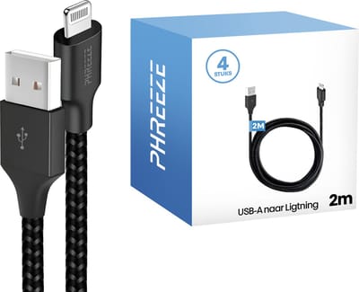 4x oplaadsnoer geschikt voor iPhone met Lightning naar usb - Oplaadkabel - 2 meter - Stevig